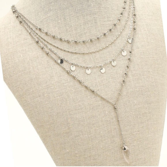 Boho Silver Multi Choker Necklace Coin Quartz S - Picture 2 of 2